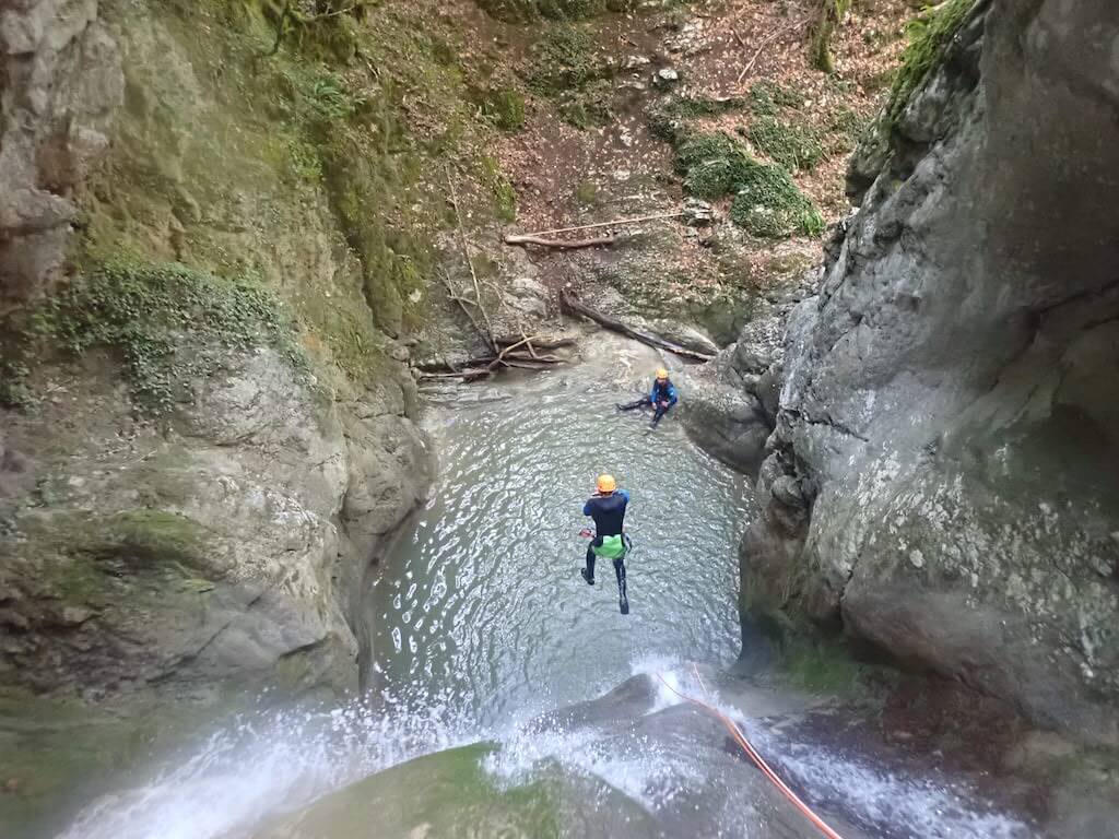 One of the many possible jumps in initiation Versoud Canyon in Vercors